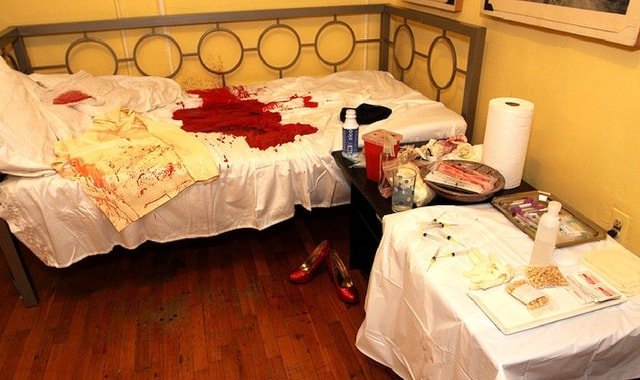 After a blood play scene with Mistress Trish. 