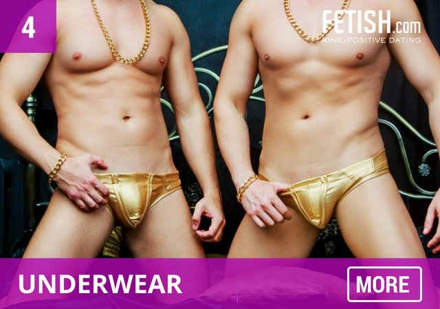 Underwear fetish, two men in gold breifs