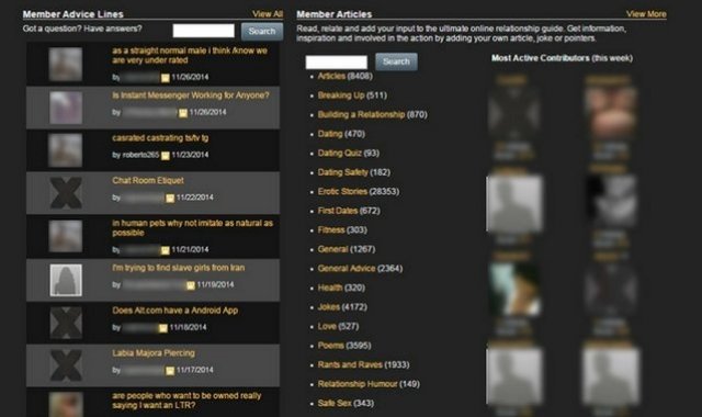 Screenshot from Alt.com members page