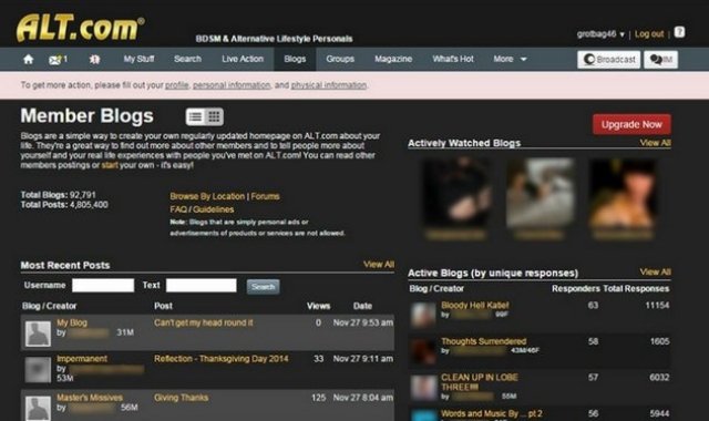 Screenshot from Alt.com home page