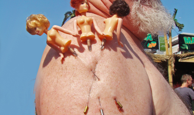 play piercing image with needles in the skin