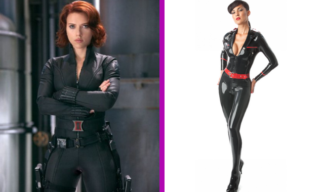 Scarlett Johanssen in The Avengers (left) and Military Catsuit by Libidex (right).