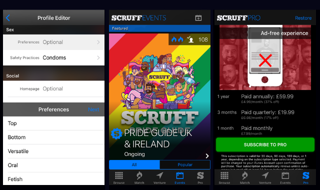 Inside the scruff app - screenshots