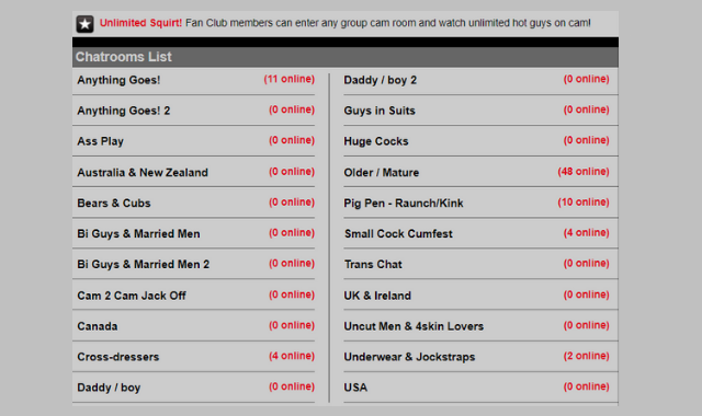 Screenshot of squirt.org chat rooms