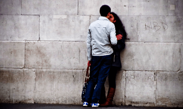 PDA kink: Couple kissing against a wall