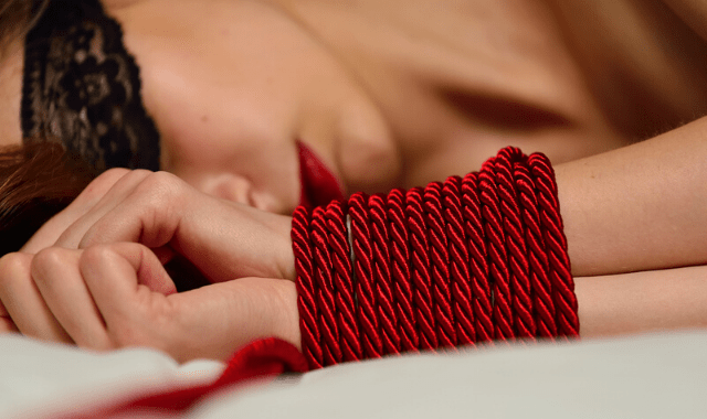 Sexual subspace: woman tied and blindfolded